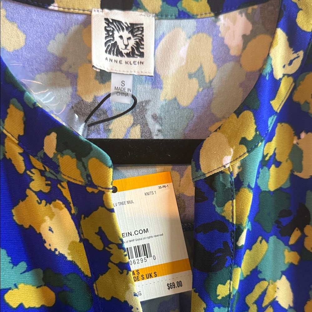 Anne Klein Blue and Yellow Floral Blouse - Picture 3 of 6